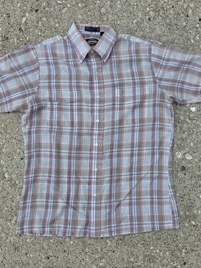 Towncraft Plaid Button Up Shirt Men's Medium 90s Made in Taiwan